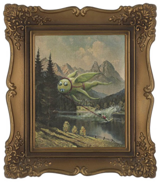 Illustration for article titled Spice up Goodwill paintings by adding monsters